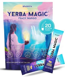 Brainista Yerba Magic Sticks Peach Mango – Yerba Mate Powder Single Serve Sticks – Instant Tea Powder On The Go – Nootropics, Prebiotics, Probiotics for Energy, Focus & Gut Health – Low Sugar, Natural Caffeine – 20 Servings