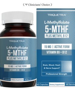 L Methyl Folate 15mg Plus Methyl B12 Cofactor – High Potency, Active 5-MTHF Form – Supports Mood, Methylation, Cognition – Bioactive Forms of Vitamin B9 & B12 (60 Capsules – 60 Servings)