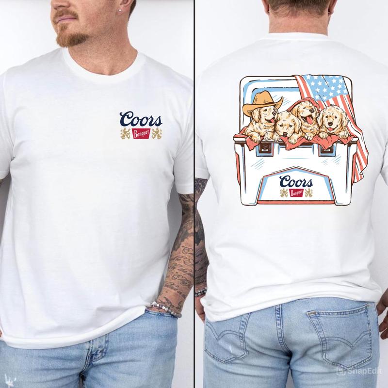 Coors Banquet Golden Retriever Shirt, 4th of July Streetwear Tee for Beer Lovers, Graphic T-Shirts for Men Gifts & Vintage Style, Menswear Top