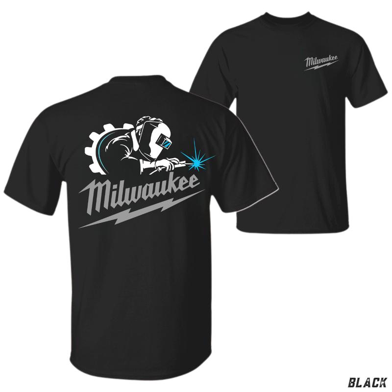 Milwaukee Welding T-Shirt – Welder Graphic Tee with Gear & Spark Design, Crewneck Short Sleeve Top, Unisex Fit for Tradesmen & Metal Workers, Great Men Gift Menswear