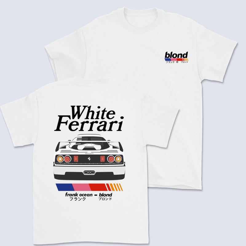 Frankkk Oceann Blondd White F3rari T-Shirt – Vintage Style Unisex Short Sleeve Tee, Casual Cotton Menswear Top,Gift for Men and Women,Trendy Shirt
