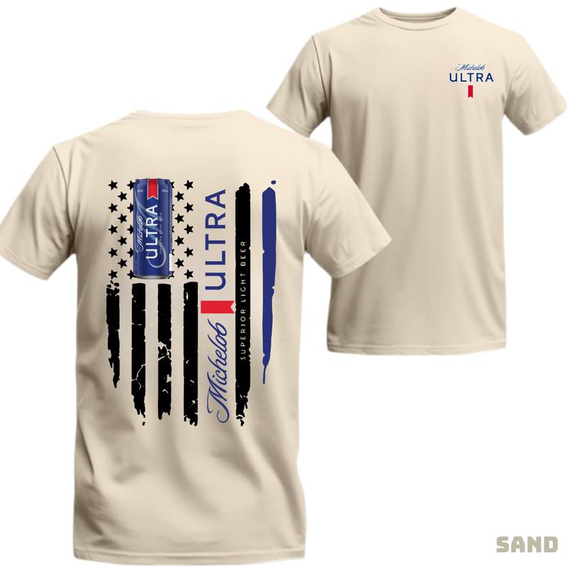 Michelob Ultra T-Shirt – Bold American Flag Design & Beer Can Graphic, Perfect for Beer Enthusiasts, Great for Casual Outings, Comfortable Fit & Stylish Look. Streetwear Menswear