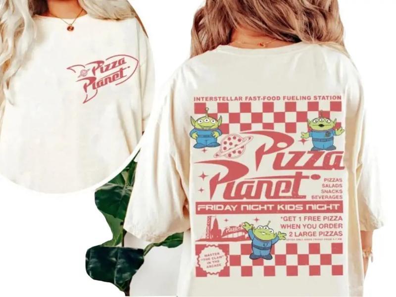 Two-sided Pizza Planet Toy Shirt, Story Aliens Shirt, Pizza Planet Tee, Toy Family Shirts Womenswear Clothing