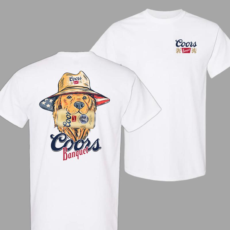 Coors Banquet Golden Retriever TShirt – Unisex Classic Cotton Crewneck, Funny Dog Beer Graphic, Casual Trendy Shirt, Gift for Men and Women, Menswear Top