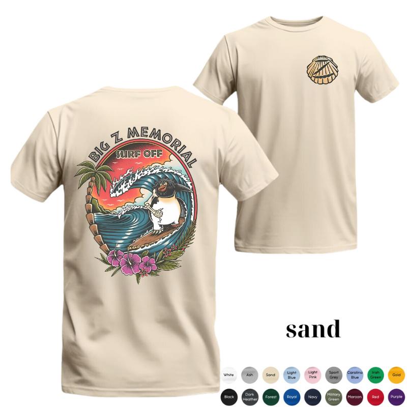 Big Z Memorial Surfing T-Shirt Retro Hawaiian Penguin Tee for Surf’s Up Movie Fans, Beach Vibes & Wave Riders – Black Classic Menswear Top Tshirt