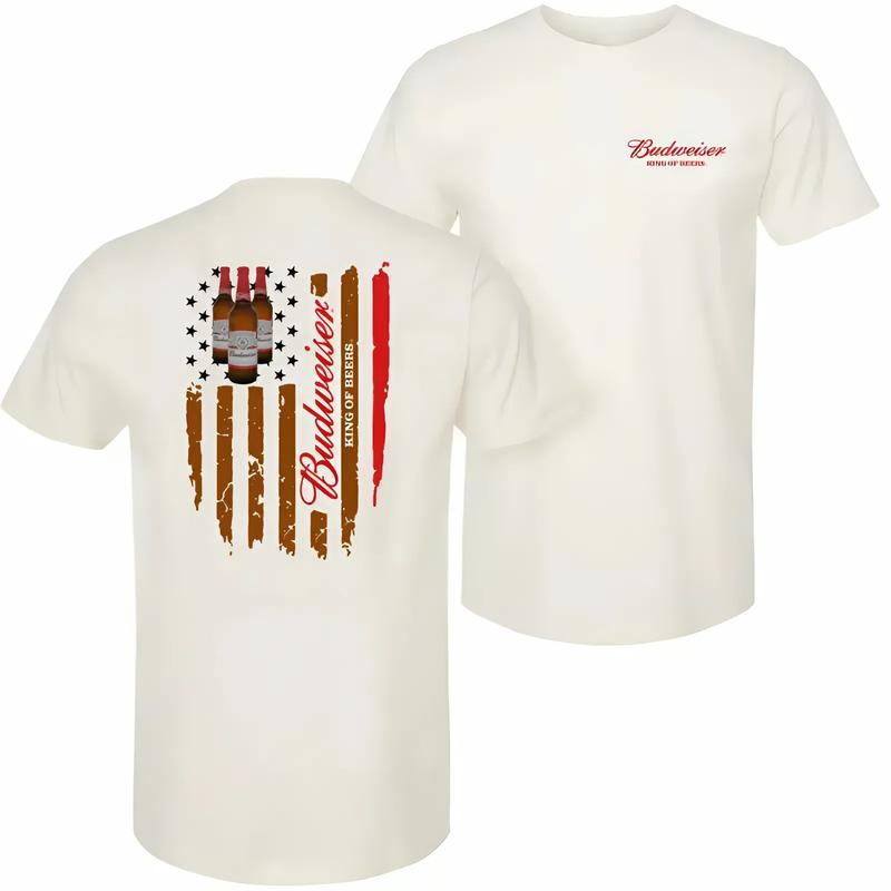 Budweiser King Of Beer Flag USA T-Shirt – 100% Cotton Unisex Casual Tee with Advanced Digital Print Technology