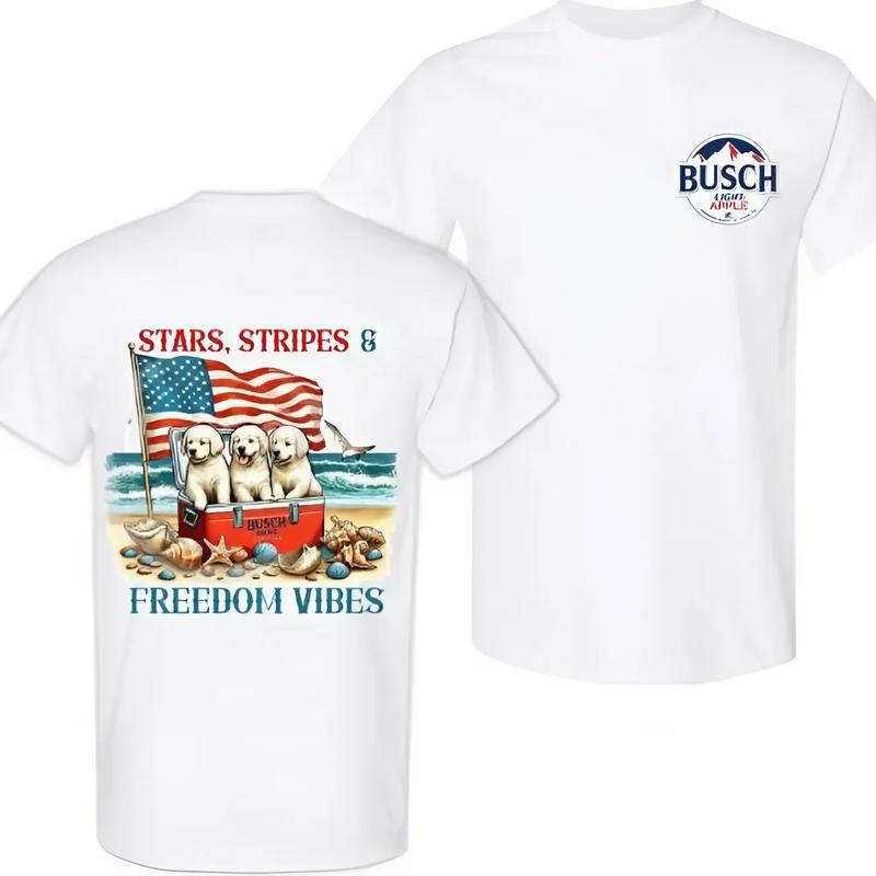 Busch Light Apple Freedom Vibes T-Shirt, Busch Apple Stars, Patriotic Summer Beachwear for Dog Lovers