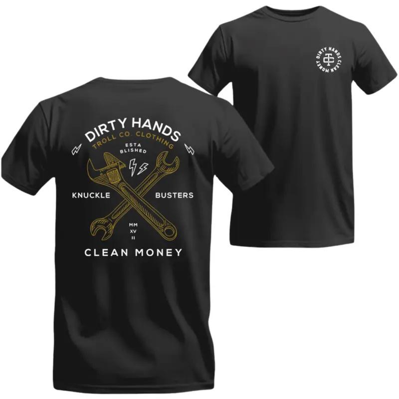 Dirty Hands T-Shirt – Bold Wrench Cross Design, Perfect for Those Who Work Hard with Clean Money. Unisex. Tops Menswear, Tiktok Shop