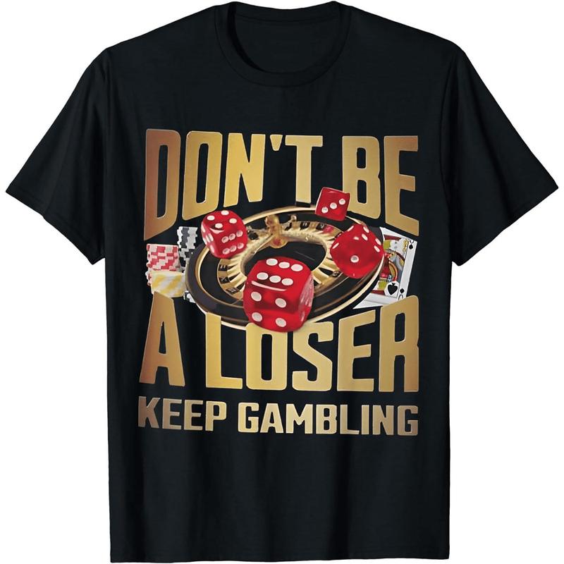 Fashion Round Neck [100% Cotton] Bold Gambling Theme T-Shirt With Lucky Dice And Roulette Design.
