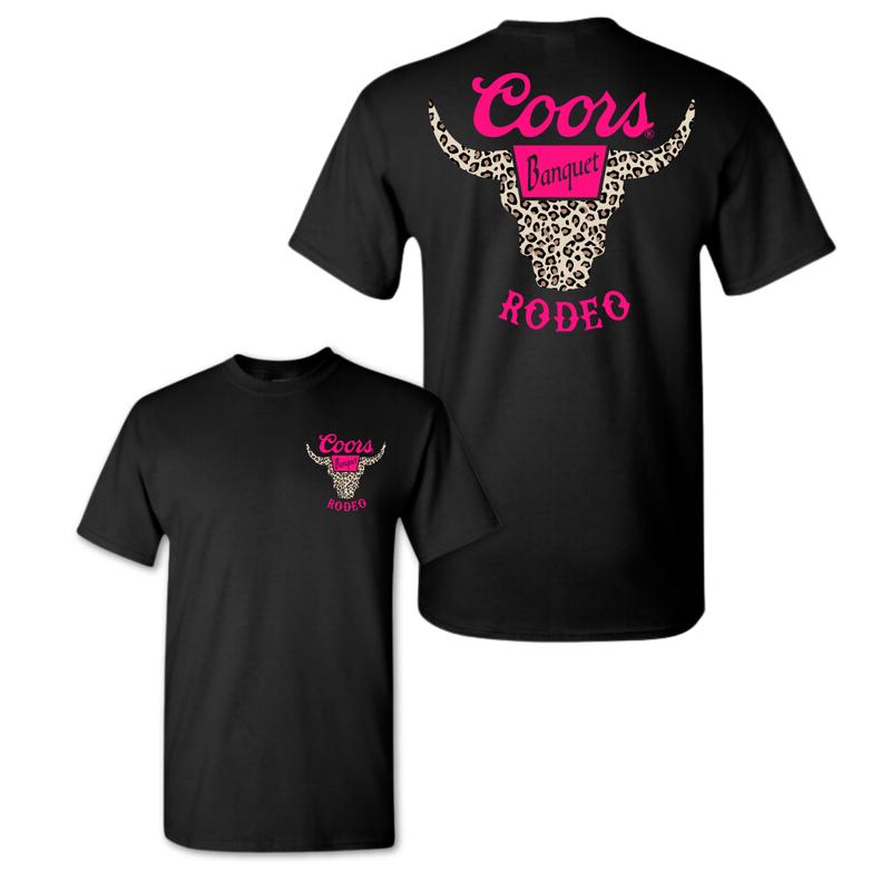 Coors Rodeo T-shirt, Pink Bold Leopard Print Bull Design, for Rodeo Fans and Western Style Enthusiasts, Comfortable and Stylish, for Men and Women