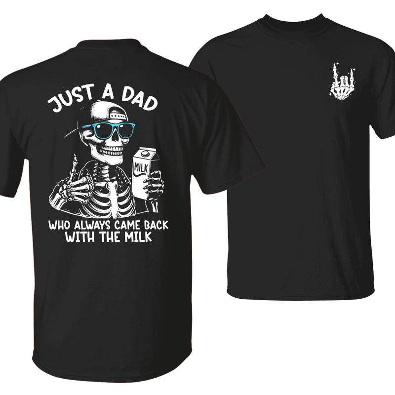 Dad With Milk T-Shirt – Funny Skeleton Graphic Tee for Fathers With a Sense of Humor, Great for Family Parties – tiktok shop store, Unisex Tops, Menswear
