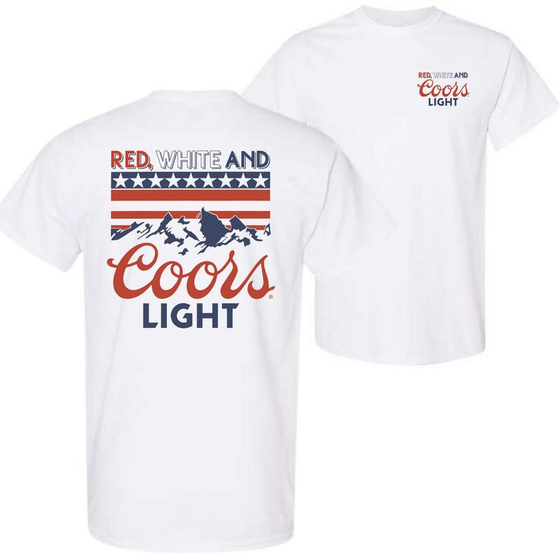 Red White and Coors Light T-Shirt – 2-Sided Patriotic Beer Graphic, Unisex Classic Cotton Crewneck Shortsleeve Top, Gift for Men and Women, Menswear Top