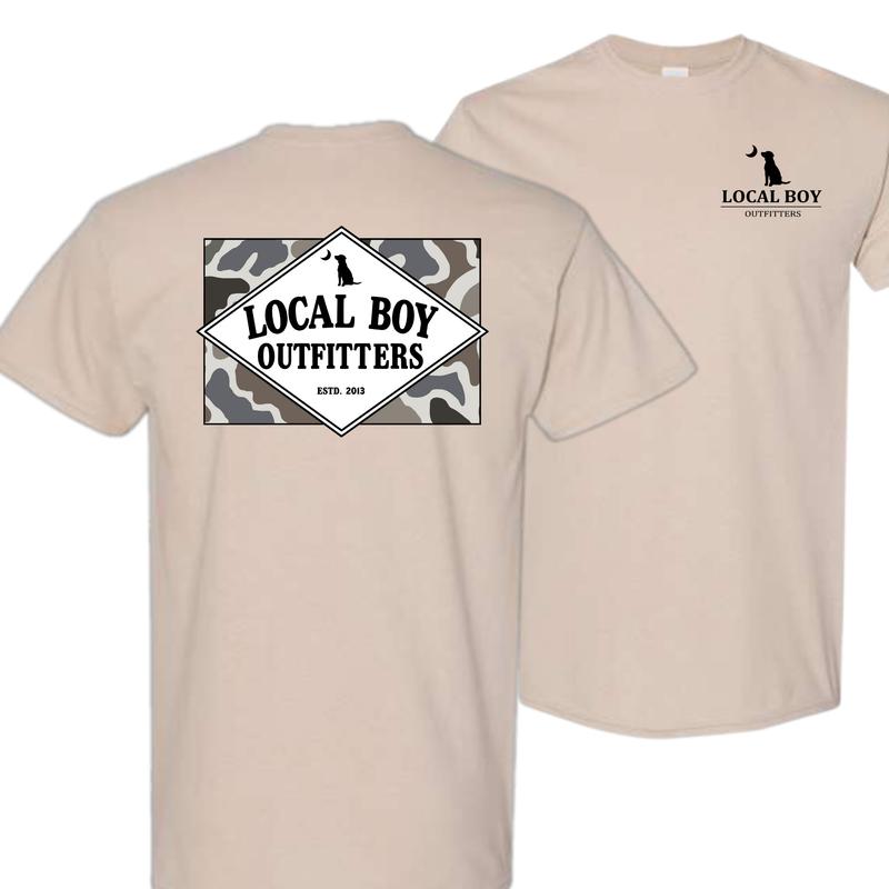 Local Boy Outfitters TShirt with Camo Logo – Classic Casual Cotton Tee for Outdoor Lovers and Nature Fans, Unisex Menswear Top for Daily Wear, Unisex Crewneck