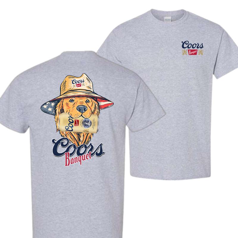 Coors Banquet Golden Retriever TShirt – Unisex Classic Cotton Crewneck, Funny Dog Beer Graphic, Casual Trendy Shirt, Gift for Men and Women