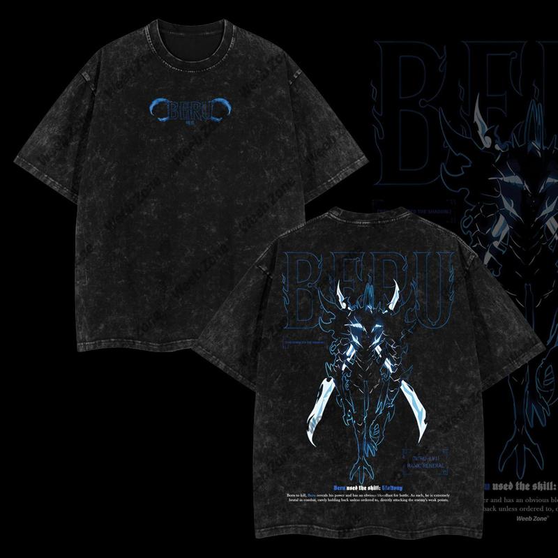 [COLLECTION] Limited Edition Sung Jin-Woo Solo Leveling Anime Double Printed Oversize Lightweight Acid Washed Tee, Gift For Anime Fan KING OF INSECTS – BERU