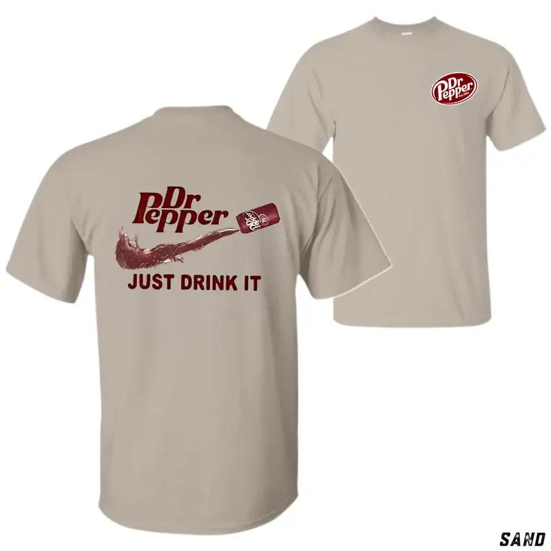 Dr Pepper Just Drink It Graphic Tee, Funny Cool Soda T-Shirt for Men, Casual Streetwear, Perfect Men’s Gift, Trendy Round Neck Apparel
