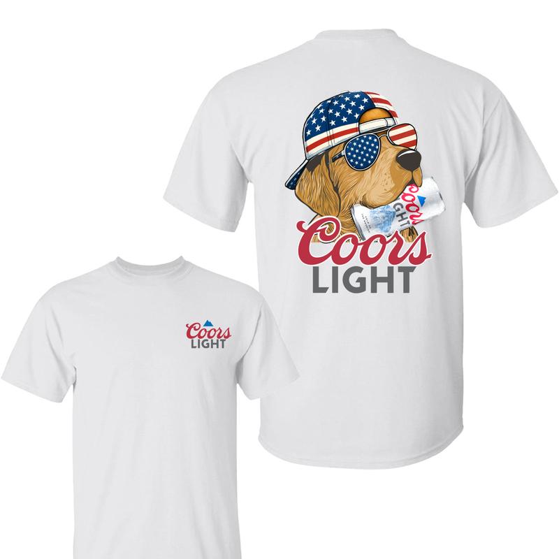 Coors Light Hunting Golden Dog Shirt, Coors Light 4th Of July Shirt, Unisex Classic Cotton Tee With 2 Side Graphic Print in All Size, For Men, For Women