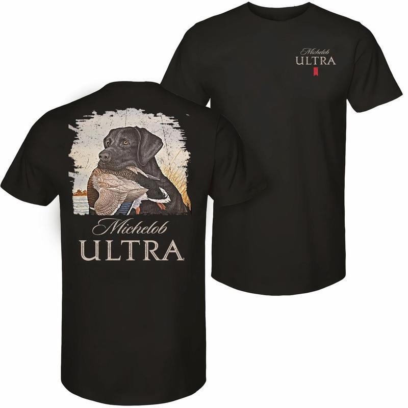Michelob Ultra – Mallard And Dog T-shirt – 2 Side – Versatile Unisex Wear Casual Father’s Day Gift, Cool Graphic Tee for Men