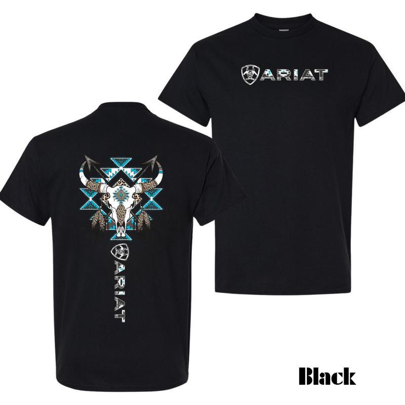 Ariat T-Shirt – Western Bull Head graphic tees, Bold & Stylish Native-Inspired Apparel, Classic Menswear Top, Unisex Casual Tee Crewneck Cotton