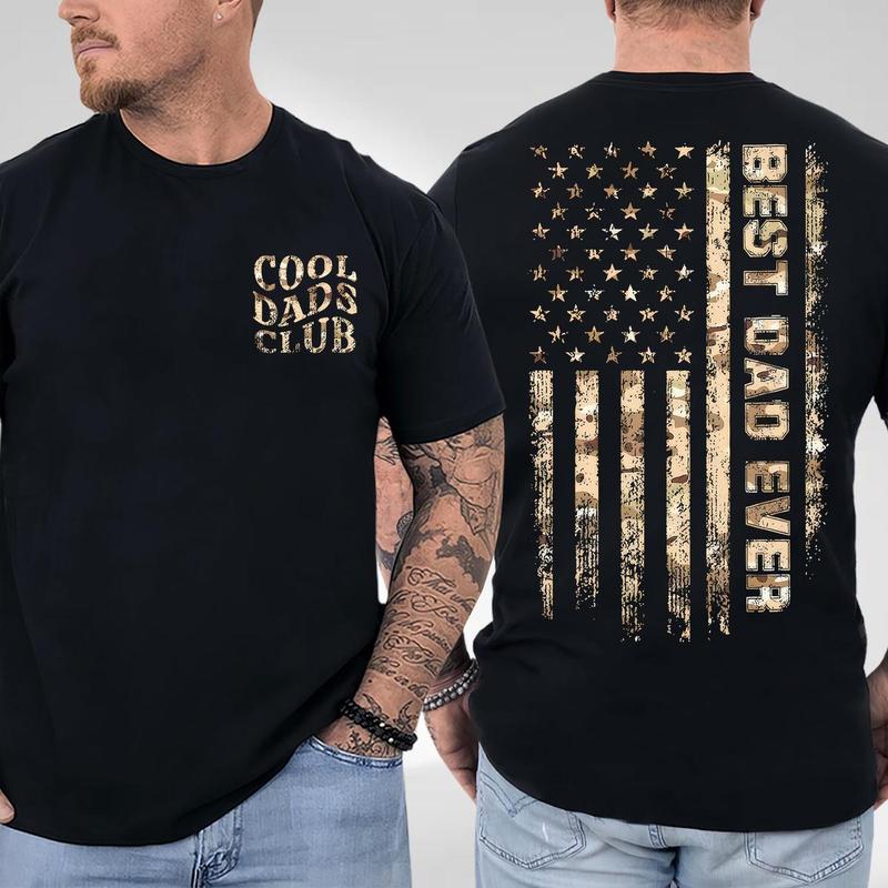 Cool Dads Club Best Dad Ever Flag Camo 2 Sided Shirt, Trendy Family Shirt, Funny Dad Tee, Father’s Day Shirt, Casual Short Sleeve Men’s Graphic Tees