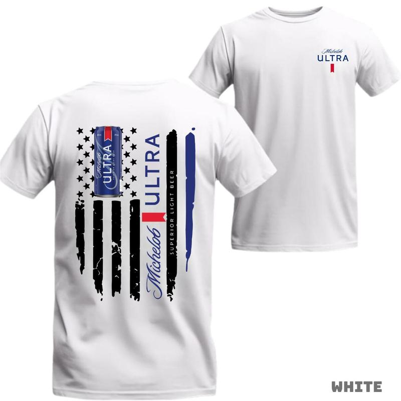 Michelob Ultra T-Shirt – Bold American Flag Design & Beer Can Graphic, Perfect for Beer Enthusiasts, Great for Casual Outings, Comfortable Fit & Stylish Look. Streetwear Menswear