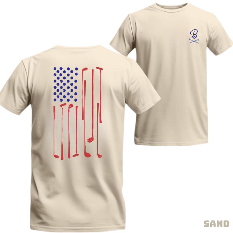 Barstool Golf T-Shirt – USA Flag Made of Golf Clubs, Soft Cotton Tee for Patriotic Golfers & July 4th Celebrations – Unisex Menswear Top Crewneck Casual