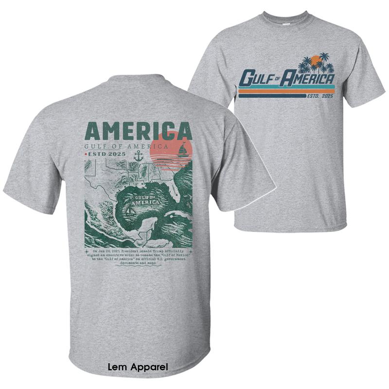 Gulf of America Ancient Map Shirt President Trump Gulf Coast 2025 Shirt Texas Mississippi Florida Beach 2 Sided Unisex Cotton Tshirt for Men for Women