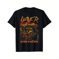 1pc Slayer Seasons in the Abyss Graphic Tee, 100% Cotton Fabric, Crew Neck, Short Sleeve, Casual Men’S All-Match, Spring Summer All-Season Casual Wear, 220gsm – Ideal for Valentines New Year’S Day Father’S Day Christmas
