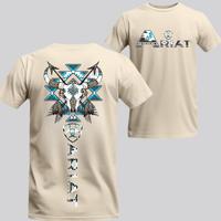 Ariat T-Shirt – Western Tribal Bull Skull Graphic, Turquoise Accents – Unisex, Soft Cotton, Relaxed Fit, Short Sleeve, Machine Washable – Rodeo Style – Streetwear – Gift for Cowboy Lovers