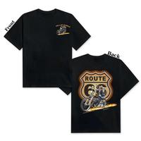 Route 66 Biker Flame Ride T-Shirt, Hell On Wheels Skeleton Highway Shirt, Unisex T-Shirt For Men and Women, Vintage Motorcycle Gift Streetwear Tee