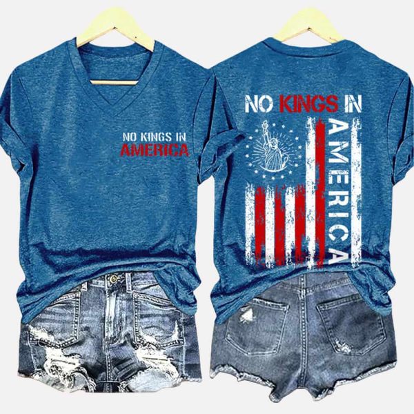 No Kings In America Two-Sided V-Neck T-Shirt