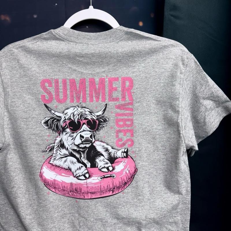 Summer Cow Grey Tee Shirt Unisex Cotton, Summer Vibes Shirt, Summer Chilled Cow Shirt, Unisex Cotton Tee ZYM