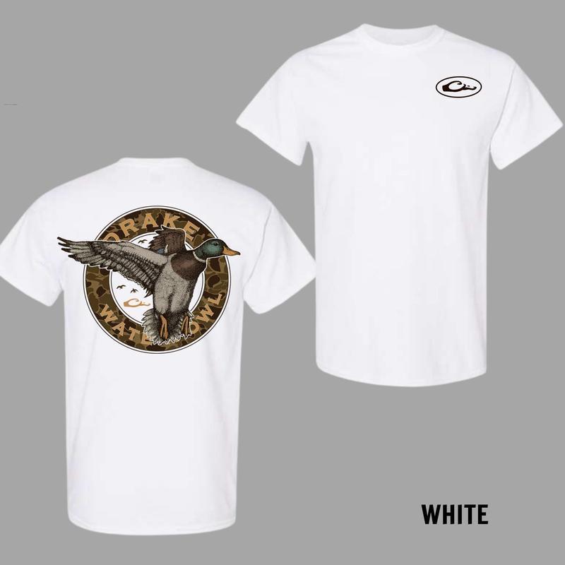 Drake Waterfowl T-Shirt, Mallard Duck Flying Graphic with Camouflage Circle, Perfect for Hunters & Outdoor Lovers, Funny Hunting Shirt
