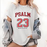 Women’s 100% Casual T-Shirt with Psalm 23 Print – Round Neck, Short Sleeve, All-Season Comfort, Perfect for Outdoor Activities & Holiday Gifts, Outdoor Apparel | Geometric Print Tee | Fabric