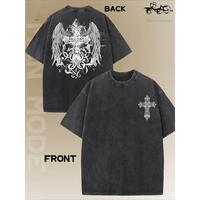 Men’s Oversized Cross Print T-Shirt Cotton Casual Street Style Tee with Winged Cross Design Loose Fit Short Sleeve Summer Top Machine Washable Street Style Clothing