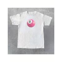 White Pink Retro Graphic Tee Vintage 90s Billiard T-shirt Men’s White Cotton Pink 8 Ball Retro Graphic Short Sleeve Tops