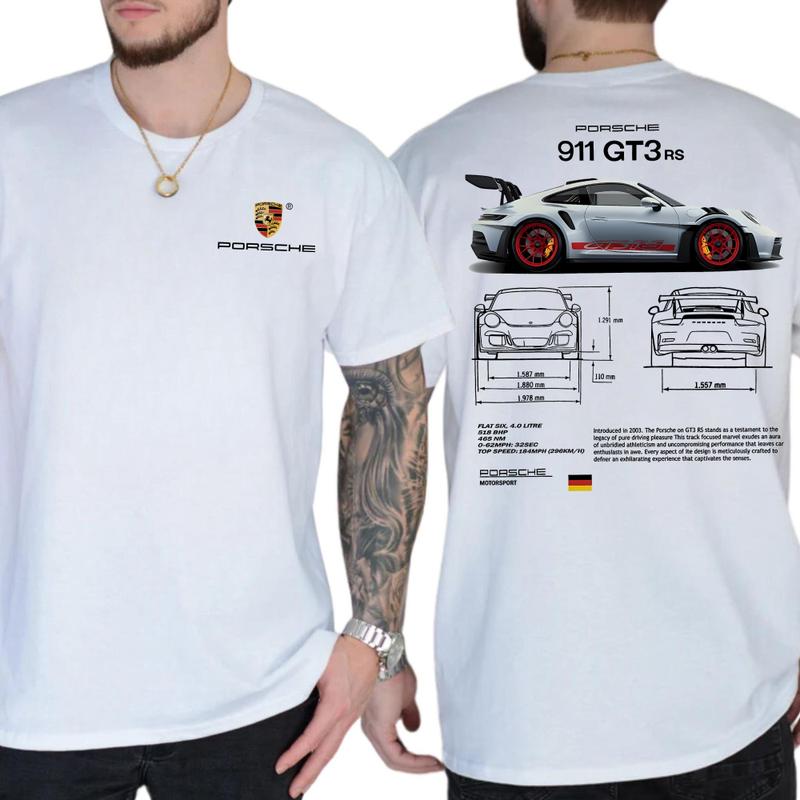 2 Side- Porsche 911 GT3 RS Aesthetic T-shirt – Trending- Unisex Shirt Cotton Menswear Top Classic Collar Fitted men gifts