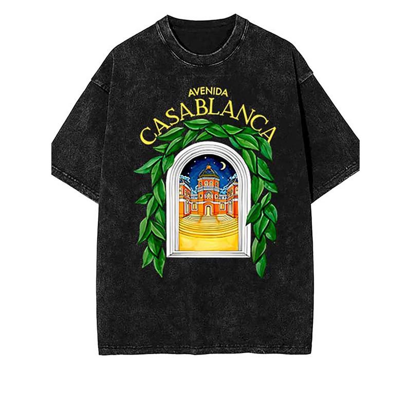 Vintage Casablanca Tennis Club Shirt 335751 vintage washed distressed batik thickened funny Men’S Short Sleeve Graphic T-shirt PR Casual Cotton
