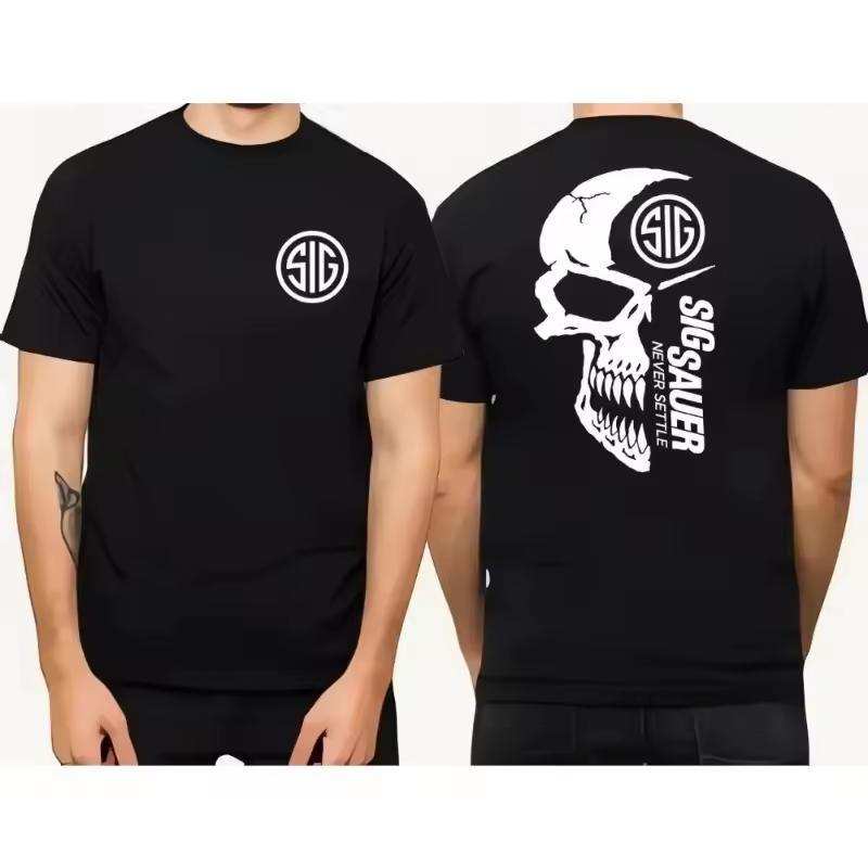 2024 Summer Men’s Sig Sauer Never Settle T-shirt, Unisex Short Sleeve Casual 100% Cotton, Army Military Menswear