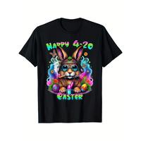 Happy 420 Easter Bunny Smoking Weed Funny Men’S Novelty T-Shirt 100% Cotton T-Shirt, Gift T-Shirt for Men, Women, Parents, Friends