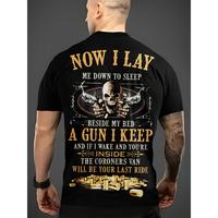 [3D Printed Skull Head Top] Men’s Summer Leisure Sports 3D Printed Skull Head Double Gun Letter Pattern Comfortable Men’s Round Neck Top Short Sleeve