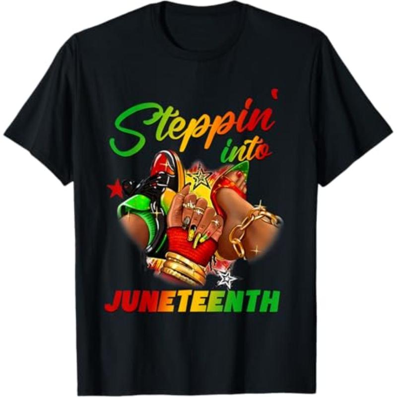 SUMMER GRAPHIC Stepping into juneteenth Afro Woman Black Girls Sneakers Men T Shirt