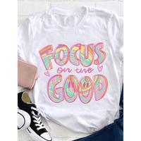 Women’s ‘Focus on the Good’ Motivational Tee – Soft Round Neck T-Shirt with Vibrant Watercolor Lettering, Casual Short Sleeve Top for Spring/Summer/Fall, Ladies T Shirts