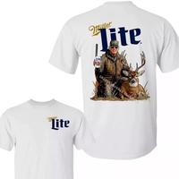 Hunter Trump With Miller Lite T-Shirt, Hunting Deer Trump T-shirt Unisex Double Sided Cotton Crewneck Madee Using 100% Us Cotton & Printeed In Thee Usa