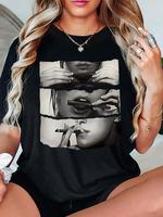 Women’s Figure Print Round Neck Tee, Stylish Casual Crew Neck Short Sleeve T-Shirt for Daily Holiday Vacation Outdoor Wear, Ladies Clothes for Summer