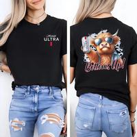 Michelob Ultra Bottoms Up Cow T-Shirt, Fun Beer Themed Graphic Tee for Casual Style, Gift for Men, for Women