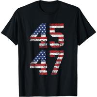 Men’s “45 47” Trump American Flag Graphic Print T-Shirt Short Sleeve Casual Tee
