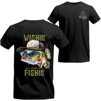 Wishin’ I Was Fishin’ T-Shirt – Unisex Graphic Cotton Tee Featuring Cool Bass, Sunglasses & Fishing Gear for Outdoor Enthusiasts – Top, Menswear Tshirt Streetwear graphic tees Crewneck men gifts