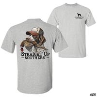 Dog With Pheasant German Shorthaired Pointer in Trucker Cap Shirt, vintage dog hunter tee, southern outdoors style, comfy cotton top, classic field fashion, rugged streetwear fit, Shortsleeve, Operator, Top Man