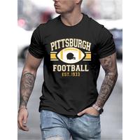 1pc Men’s Pittsburgh Football Team Graphic T-Shirt, 100% Cotton Crew Neck Short Sleeve, Black with Yellow & White Print, Regular Fit Casual Wear for All Seasons – Perfect Gift for Sports Fans Menswear Top
